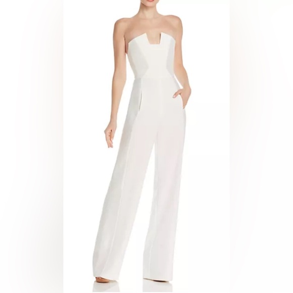Black halo Lena Strapless Jumpsuit in white size 0 - Picture 2 of 6